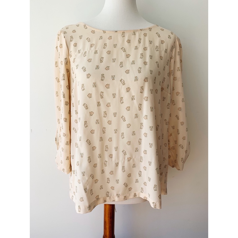 Lauren Conrad Cream Owl Blouse -Size Large - EUC